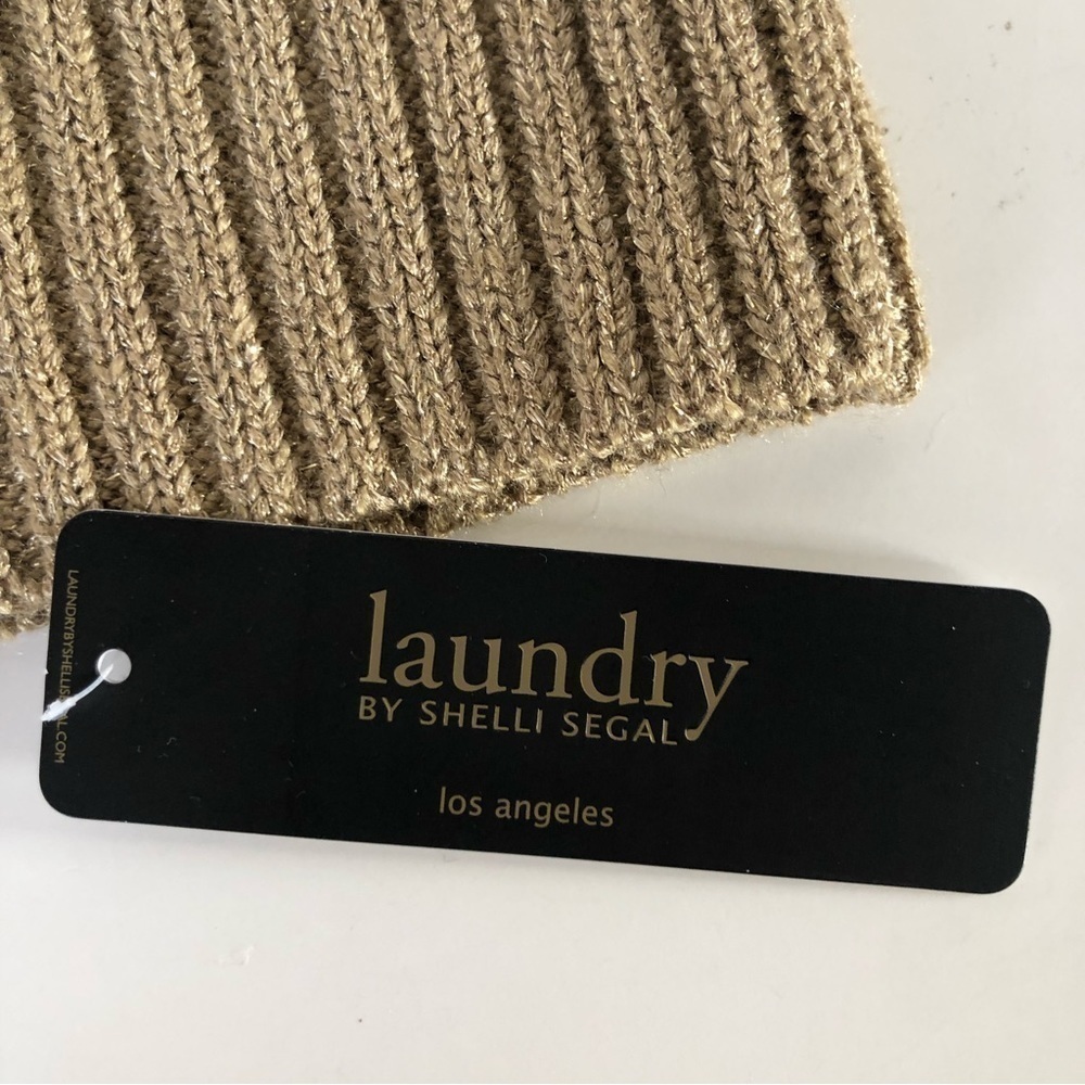 LAUNDRY BY SHELLI SEGAL Alpaca Wool Blend Ribbed Gold Shimmering Trim Beanie OS - Picture 6 of 14